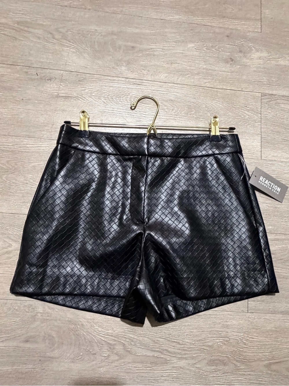 Reaction Kenneth Cole Black Quilted Faux Leather High-Waist Shorts